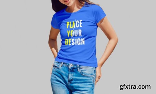 Realistic female tshirt mockup design