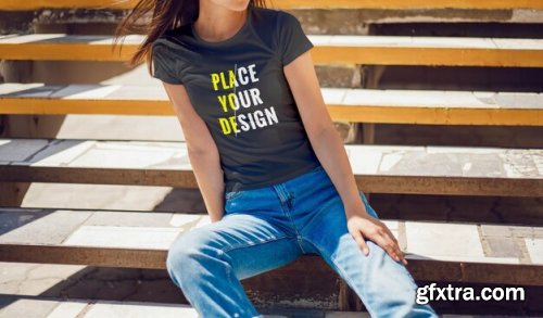 Realistic female tshirt mockup design