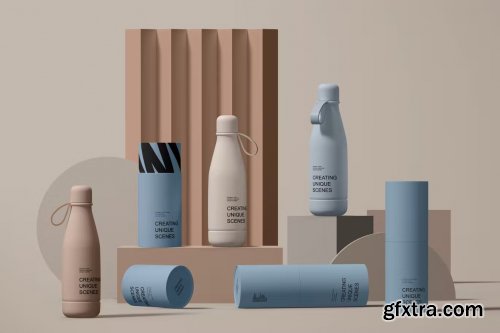 Matte Bottle and Paper Tube Scene Mockup