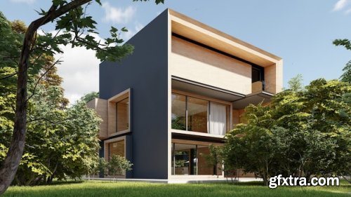 3d rendering of a large modern contemporary house