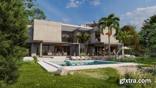 3d rendering of an impressive contemporary villa