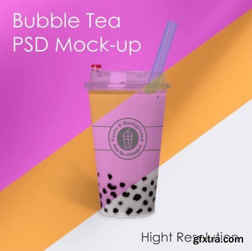 Transparent plastic bubble tea cup mockup 