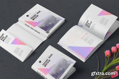 CreativeMarket - Square Book with Dust Cover Mockups 7265295