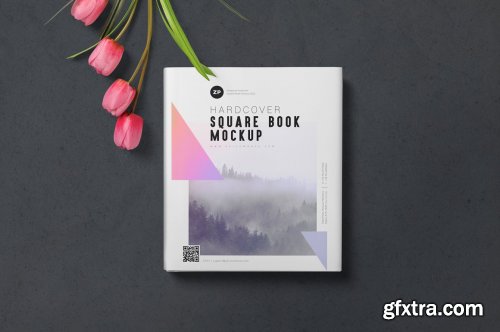 CreativeMarket - Square Book with Dust Cover Mockups 7265295