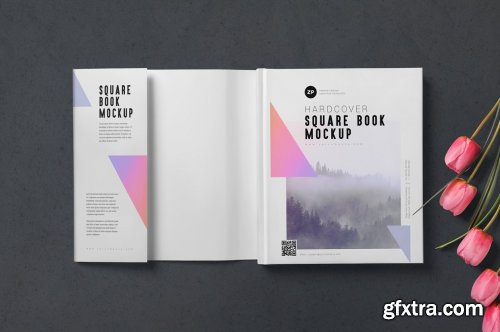 CreativeMarket - Square Book with Dust Cover Mockups 7265295