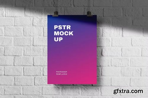 Poster Mockups on White Wall Brick