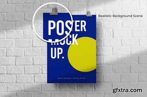 Poster Mockups on White Wall Brick