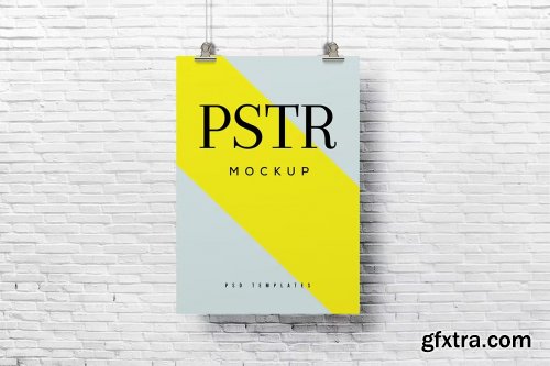 Poster Mockups on White Wall Brick