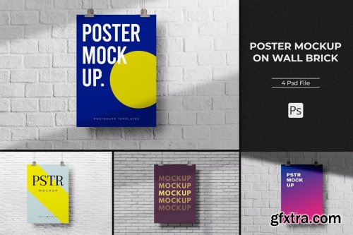 Poster Mockups on White Wall Brick