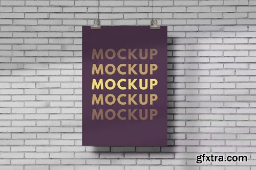 Poster Mockups on White Wall Brick