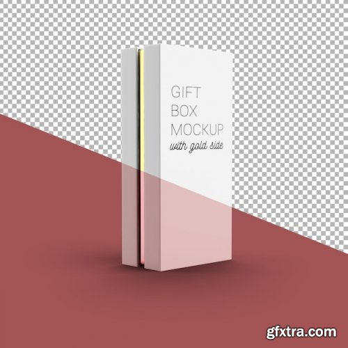 Standing gift box with gold side mockup 