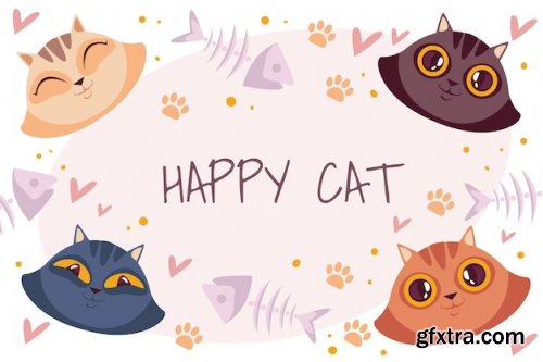 Happy cute smiling cats characters background banner poster