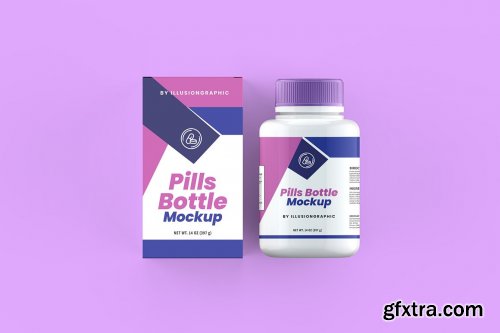 CreativeMarket - Pills Bottle with Box Mockup 8 views 7323572