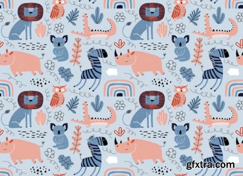 Vector seamless pattern with cute animals