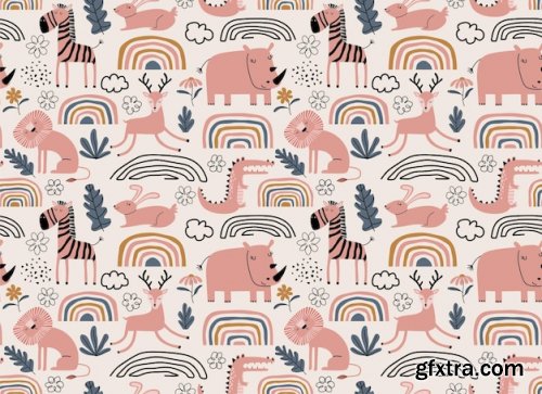 Vector seamless pattern with cute animals