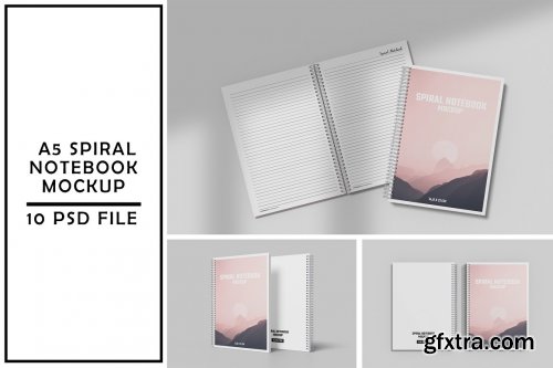 CreativeMarket - A5 Spiral Notebook Mockup 7266901