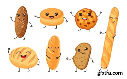 Various funny bread characters