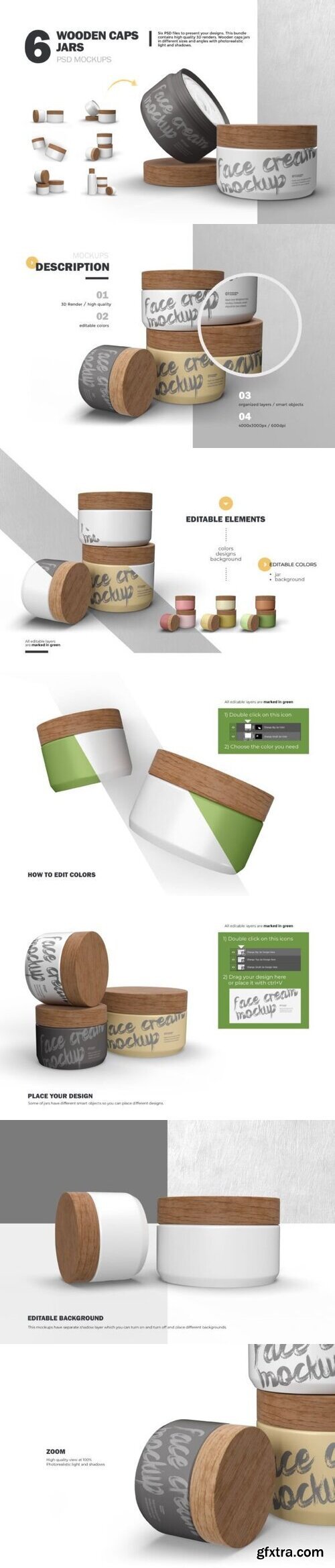 Wooden Lids Jars - 6 PSD Mockups Files