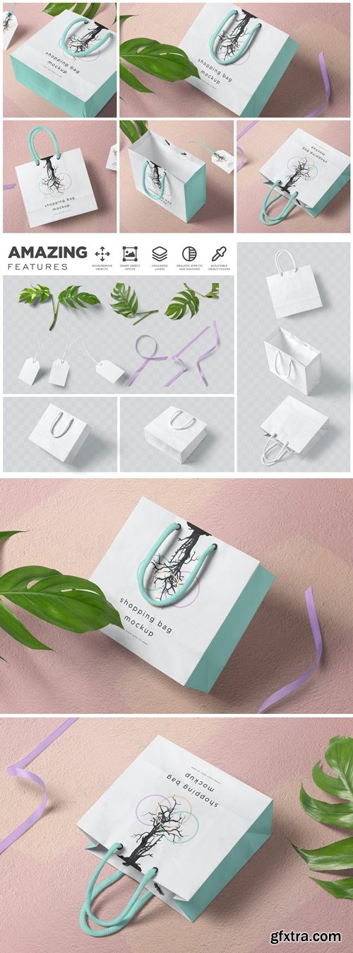 Square Paper Shopping Bag Mockups QDBQGW2