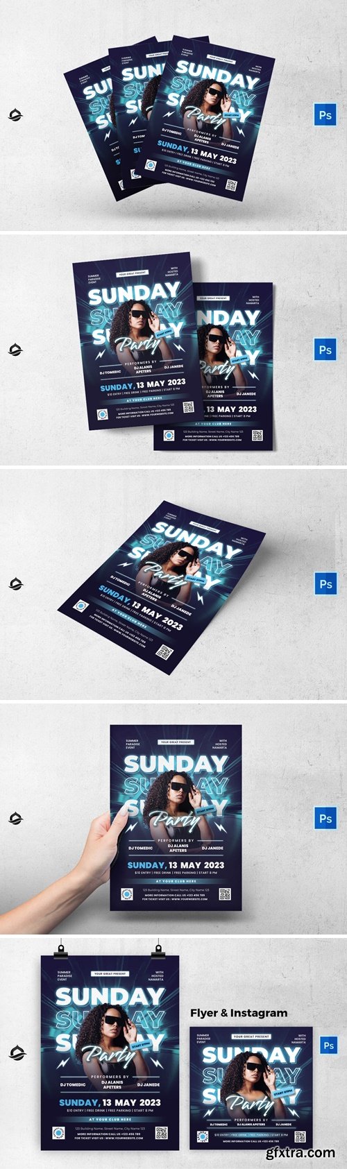 Glow Blue Sunday Party Flyer & Instagram Post MLCWD5V