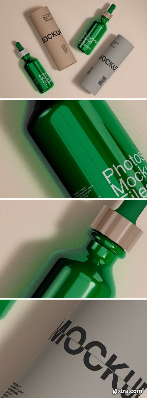 Glass Bottle and Paper Tube Mockup BZLHZUF