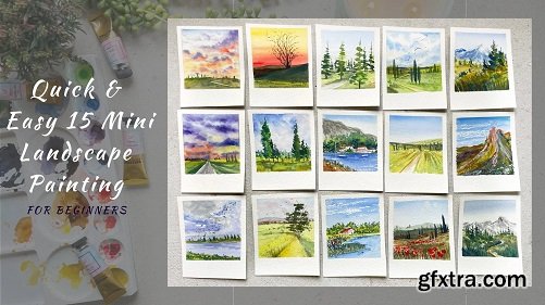 Paint Quick & Easy 15 Polaroid Style Mini Landscapes Using Watercolors