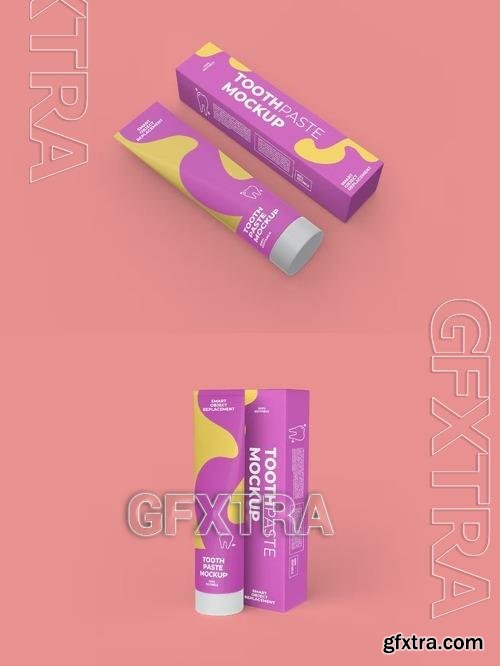 Tooth Paste with Box Display Mockup G7WB2ZV