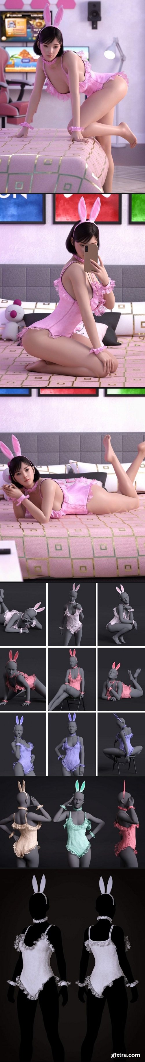 dForce Cute Bunny Bodysuit Outfit for G8 and G8.1F