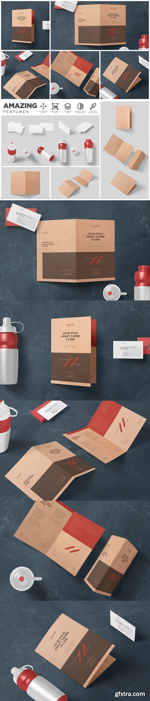 CreativeMarket - A5 Bi Fold Kraft Paper Flyer Mockups 7320519