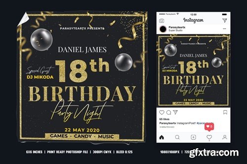 Birthday Party Square Flyer & Instagram Post CV3FEVX