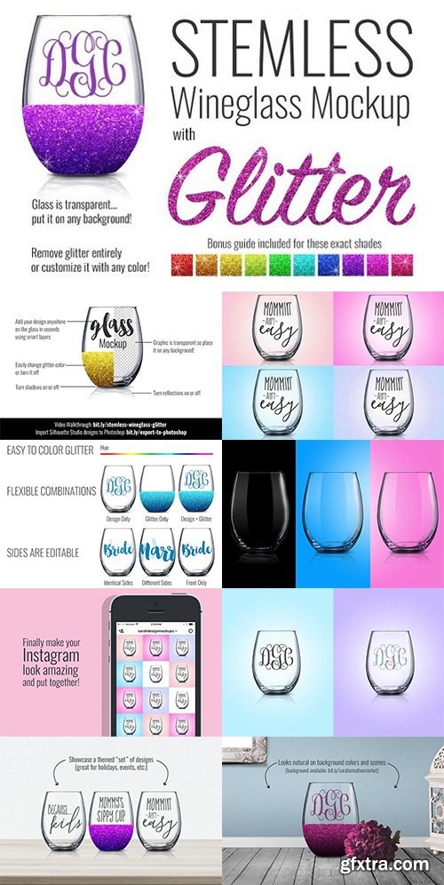 Stemless Wineglass Mockup + Glitter 1265342