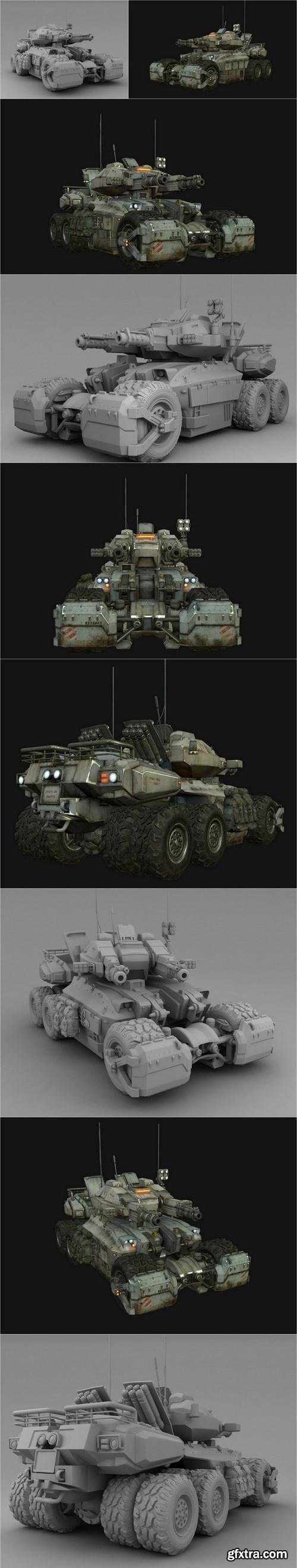 6 Wheels Sc-FI MCV Tank 3D Model