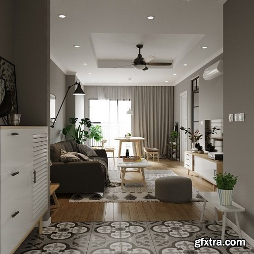 Full Modern Apartment Interior Scene