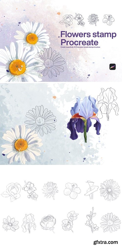 10 Flowers Stamps Procreate UEATZQ3