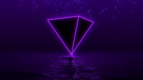 Videohive - Retro Glowing Pyramid Stars and Blue Ocean Surface - 38491122 - 38491122