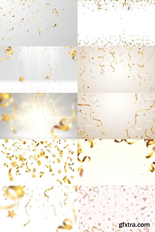 Gold confetti fly on a background