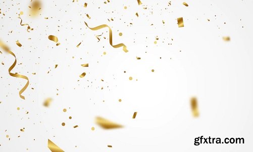 Gold confetti fly on a background