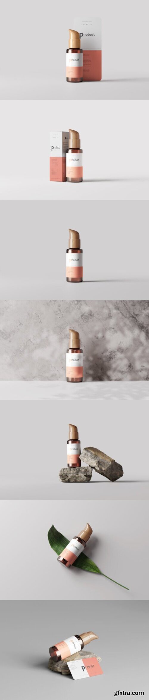 Amber Glass Tiny Airless Pump Bottle Mockup