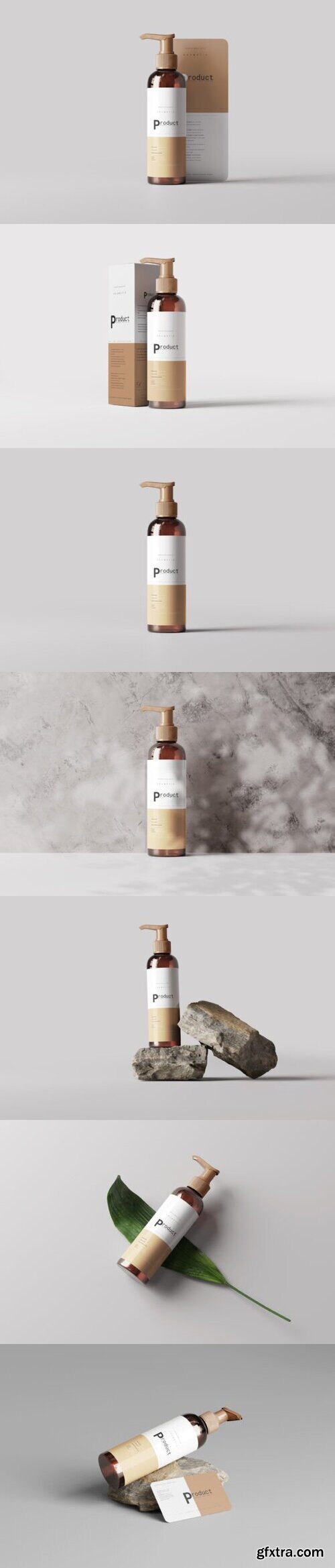 Amber Glass Pump Airless Dispenser Bottle Mockup