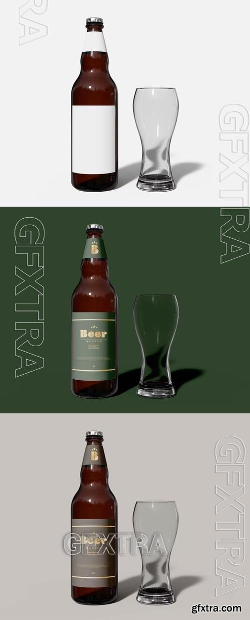 Beer Bottle & Glass Mockup 696Y4RR