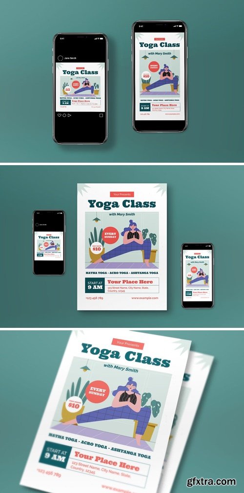 Green Flat Design Yoga Flyer Set RC3TYAQ