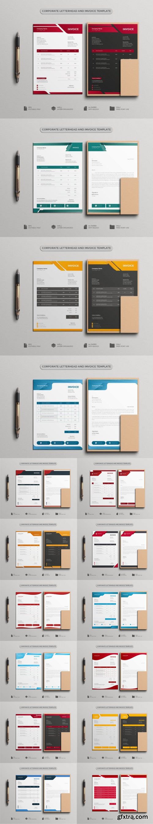 16 Professional A4 Letterhead & Invoice Design Vector Templates