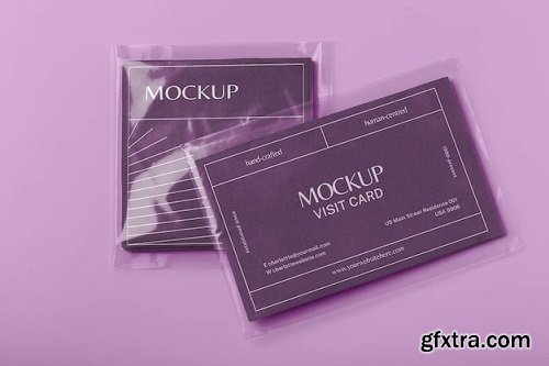 Visit card mockups in plastic bag