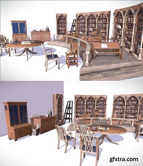 Medieval Library Model Pack low-poly 3D Model 3D Model