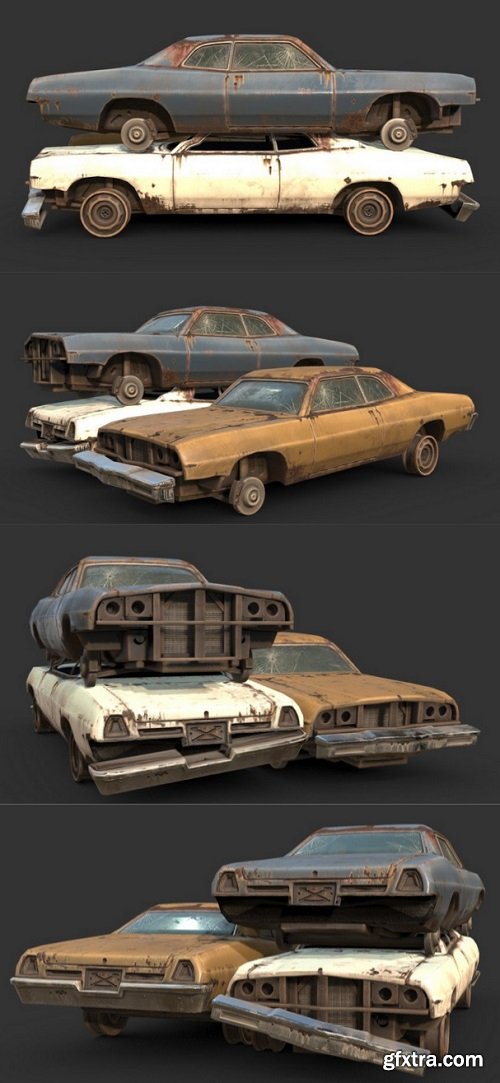 Junkyard Wreck Stack 3D Model