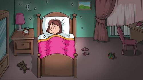 Videohive - Little Girl Has Nightmares Asleep 4K - 38866997 - 38866997