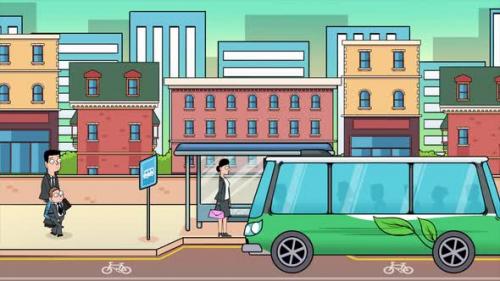 Videohive - People Get On The Bus In The City 4K - 38867674 - 38867674