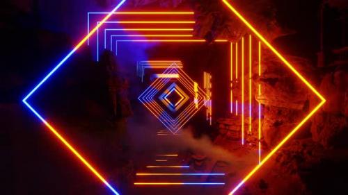 Videohive - Abstract Cave In Canyon And Neon Light 01 4K - 38886372 - 38886372