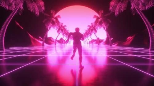 Videohive - Sci Fi Character Runing Retrowave Backdrop - 38857607 - 38857607