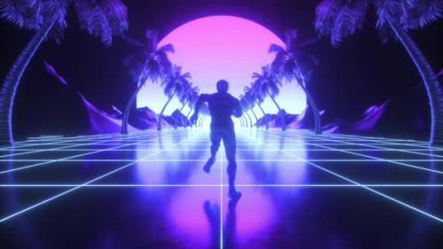 Videohive - Robot Runing Synthwave Cyberpunk Loop - 38857621 - 38857621